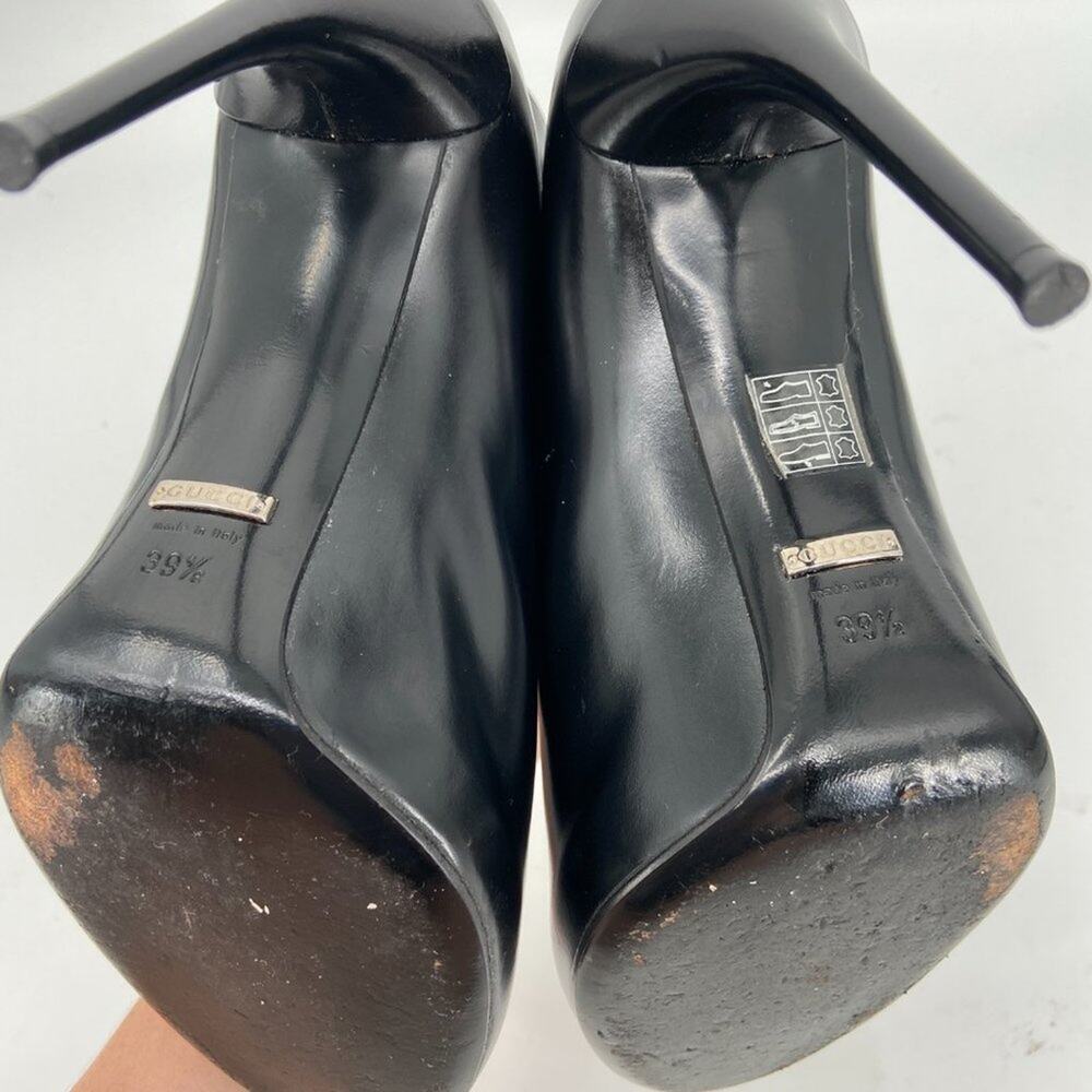 GUCCI Black Leather Curved Kim‎ Lace Up Ankle Boots 39.5 - Picture 9 of 10